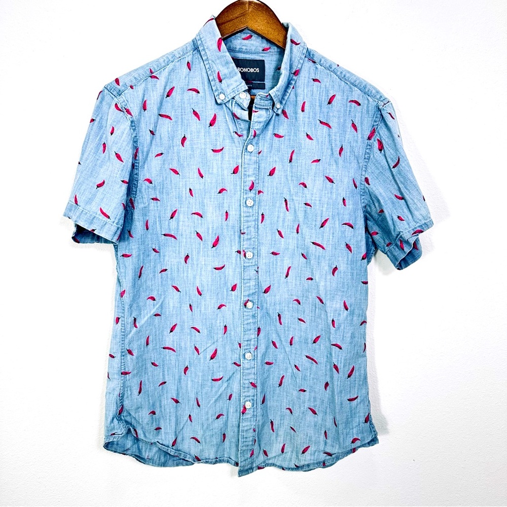 Bonobos Light Blue Casual Button Down Shirt with Red Chili Peppers
